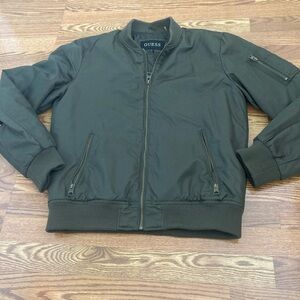 Guess Mens Green Flight Jacket Size Medium Full Zip Front 3 Zip Pockets